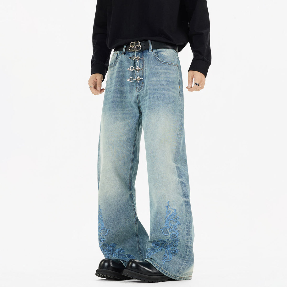 American-style Vintage Distressed Loose Straight-leg Bootcut Jeans For Men And Women