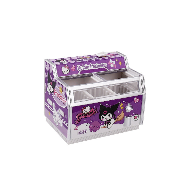 Miniature Refrigerator for Kids' Pretend Play, Horizontal Fridge Simulation Appliance with Light-Up Feature, Dollhouse Accessory Customization