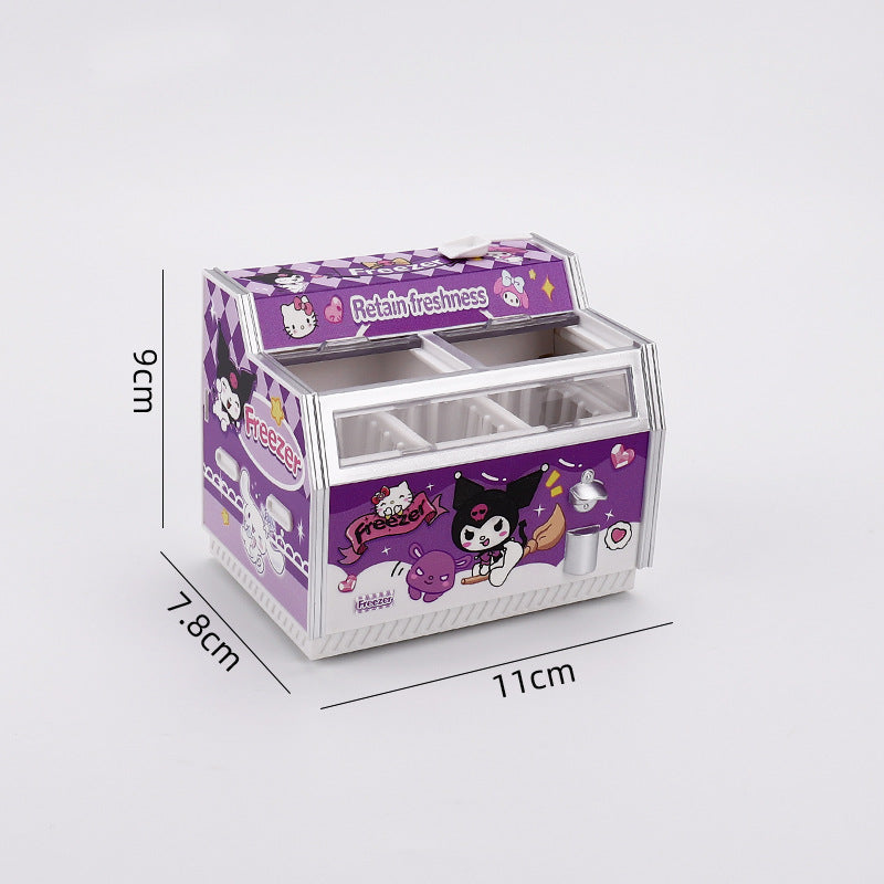 Miniature Refrigerator for Kids' Pretend Play, Horizontal Fridge Simulation Appliance with Light-Up Feature, Dollhouse Accessory Customization