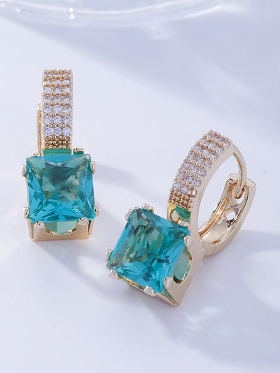 Elegant Sugar-cube-shaped Cubic-zirconia Silver Needle Blue Square Stud Earrings
