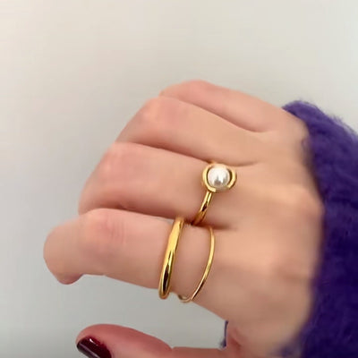 Womens Vintage Double-Layer 18K Gold-Plated Ring