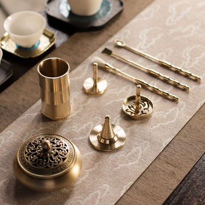 Pure Copper Incense Road Appliance Introductory Set Household Incense Burner Tools Appliance Tray Powder Bottle Seal Moulds