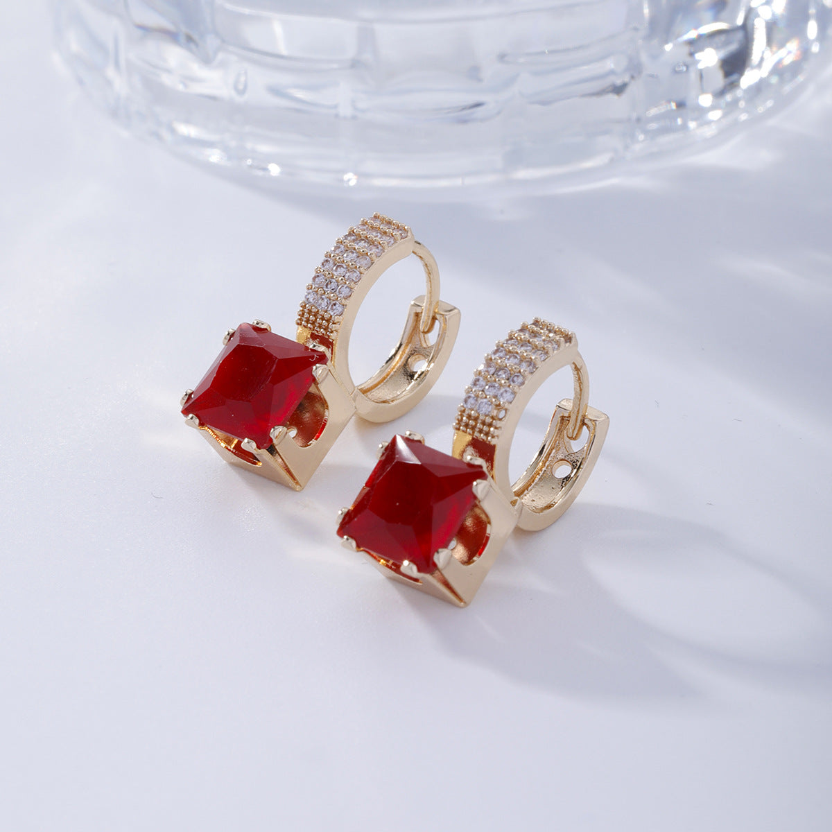 Elegant Sugar-cube-shaped Cubic-zirconia Silver Needle Blue Square Stud Earrings