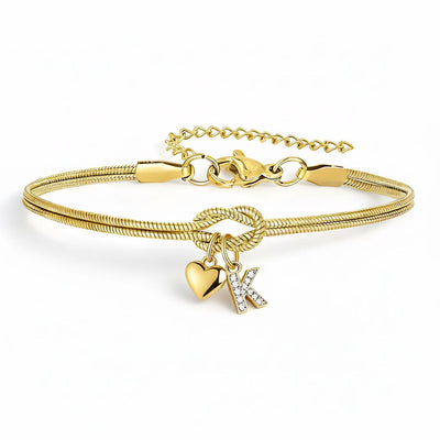 Diamond-Encrusted 26-Letter Heart Pendant Bracelet