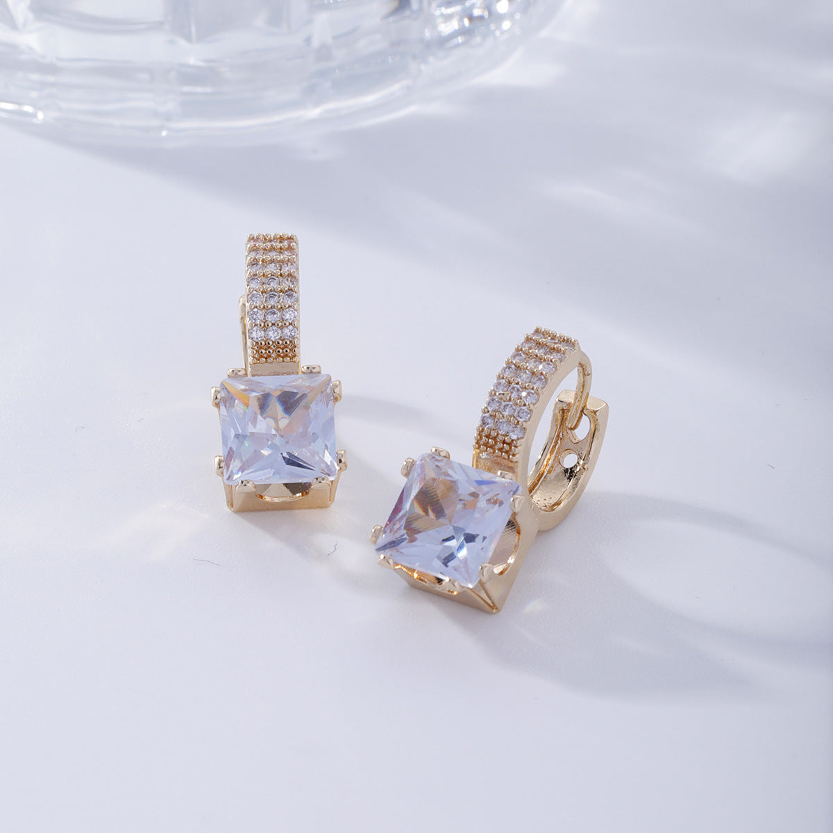 Elegant Sugar-cube-shaped Cubic-zirconia Silver Needle Blue Square Stud Earrings