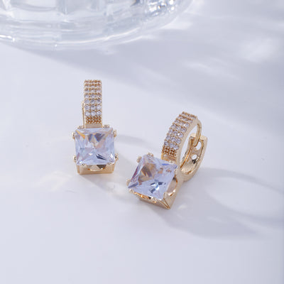 Elegant Sugar-cube-shaped Cubic-zirconia Silver Needle Blue Square Stud Earrings