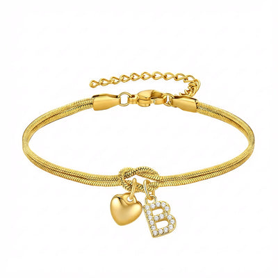 Diamond-Encrusted 26-Letter Heart Pendant Bracelet