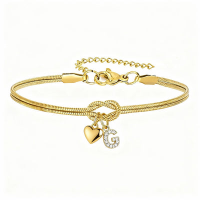 Diamond-Encrusted 26-Letter Heart Pendant Bracelet