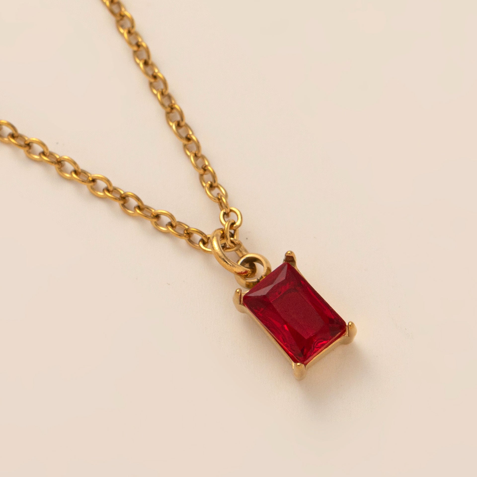 Titanium Steel Necklace Rectangular 12month Birthday Stone Pendant Colorful Zircon Clavicle Chain