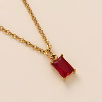 Titanium Steel Necklace Rectangular 12month Birthday Stone Pendant Colorful Zircon Clavicle Chain