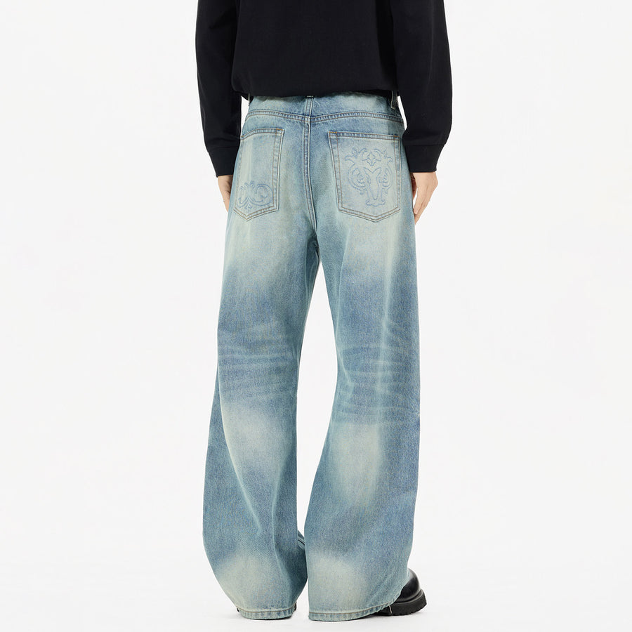 American-style Vintage Distressed Loose Straight-leg Bootcut Jeans For Men And Women