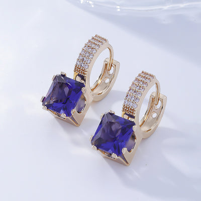 Elegant Sugar-cube-shaped Cubic-zirconia Silver Needle Blue Square Stud Earrings