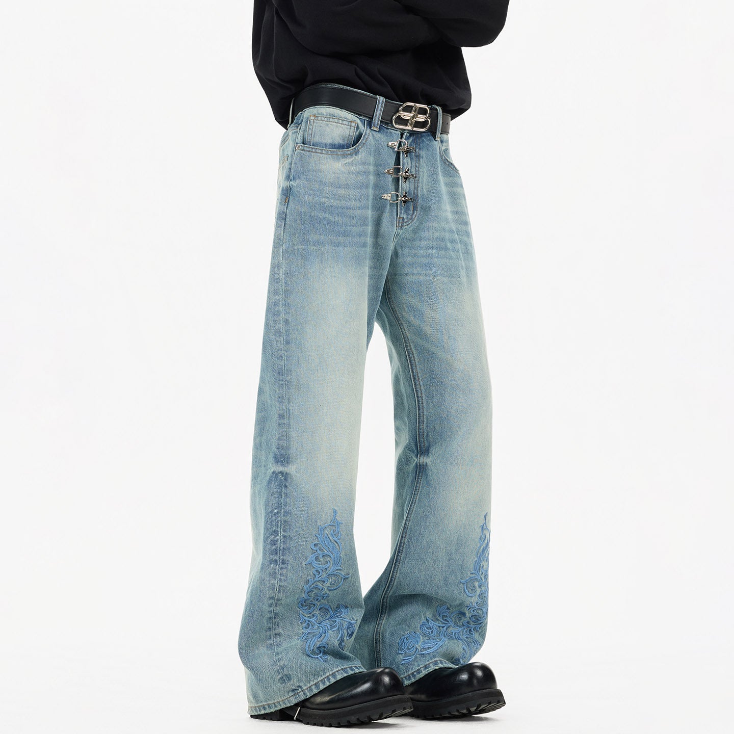 American-style Vintage Distressed Loose Straight-leg Bootcut Jeans For Men And Women