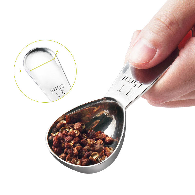 304 Stainless Steel Measuring Spoon Set Coffee Appliance Measuring Spoon Kitchen Baking Tools 15-30ml Scale Spoon