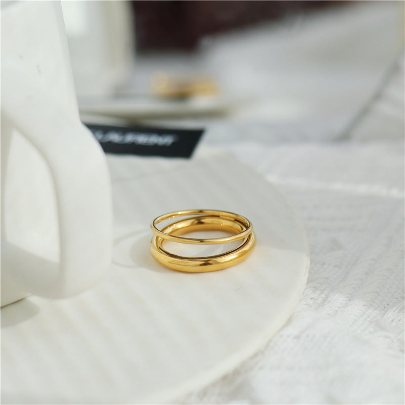 Womens Vintage Double-Layer 18K Gold-Plated Ring