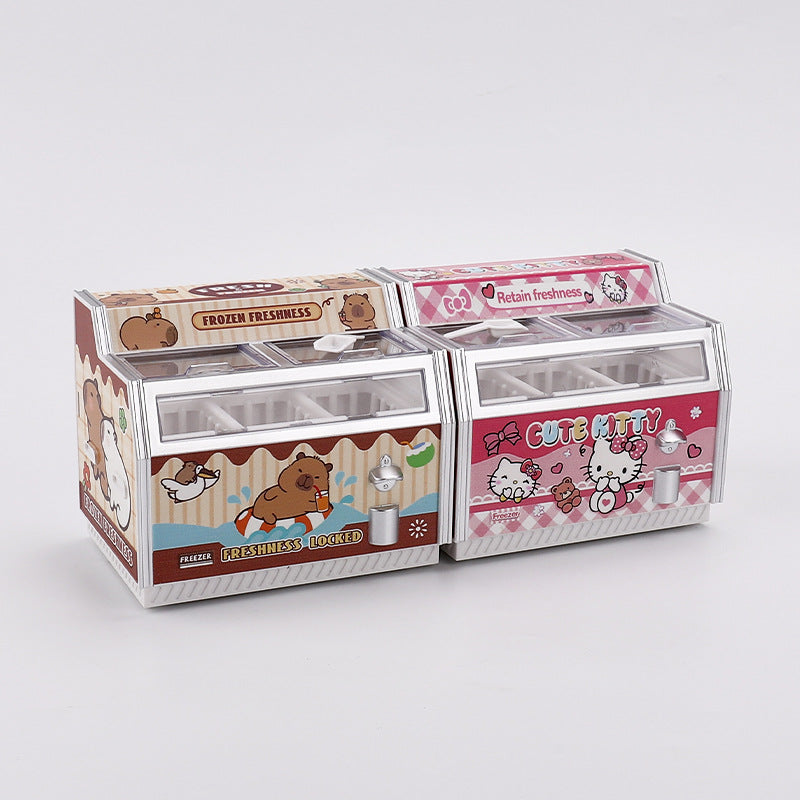 Miniature Refrigerator for Kids' Pretend Play, Horizontal Fridge Simulation Appliance with Light-Up Feature, Dollhouse Accessory Customization