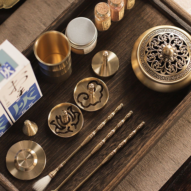 Pure Copper Incense Road Appliance Introductory Set Household Incense Burner Tools Appliance Tray Powder Bottle Seal Moulds
