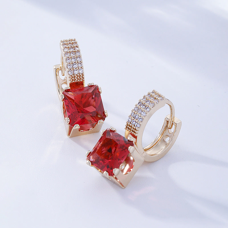 Elegant Sugar-cube-shaped Cubic-zirconia Silver Needle Blue Square Stud Earrings