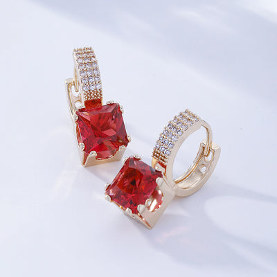 Elegant Sugar-cube-shaped Cubic-zirconia Silver Needle Blue Square Stud Earrings